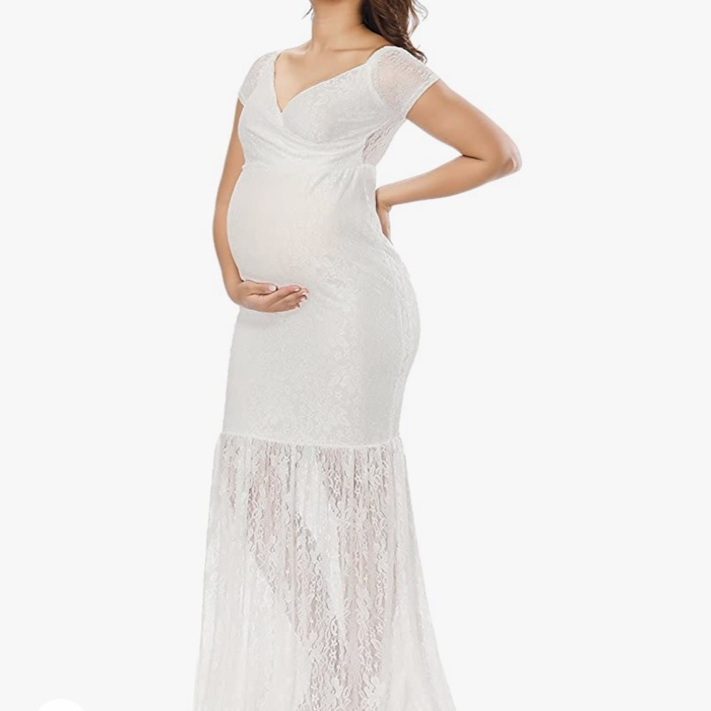 Maternity White Lace Photoshoot Dress